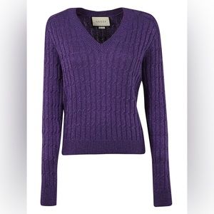 Gucci Cable Knit V Neck Metallic Sweater